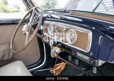 blue and beige interior of italian vintage car Stock Photo