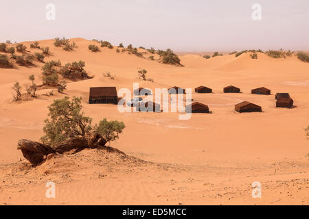 Haima and sand dunes. Erg Chegaga. Sahara Desert. Morocco. North Africa. Africa Stock Photo
