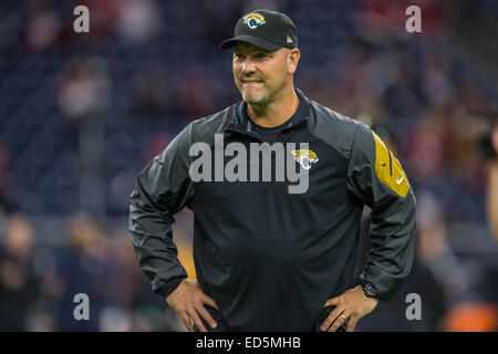 Houston, Texas, USA. 28th Dec, 2014. Jacksonville Jaguars head coach Gus Bradley watches prior to an NFL game between the Houston Texans and the Jacksonville Jaguars at NRG Stadium in Houston, TX on December 28th, 2014. The Texans won the game 23-17. Credit:  Trask Smith/ZUMA Wire/Alamy Live News Stock Photo