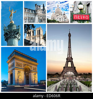 A collage of Paris landmark and monuments - France Stock Photo