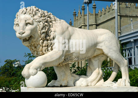 This marble lion sculpture is the part of Vorontsov Palace complex. Stock Photo