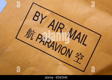 by air mail par avion on package parcel Stock Photo
