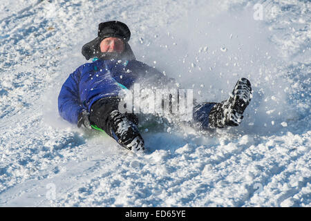 Karslruhe, Germany. 28th Dec, 2014. Snow fall post christmas brings out skiers and tobogganers and their pets.Dobel, Black Forest,  Germany. Credit:  Guy Bell/Alamy Live News Stock Photo