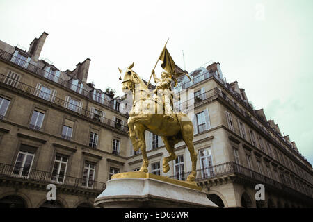 Joan of Arc golden horse man statue Paris Stock Photo