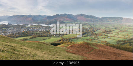 Panoramic view from Latrigg over Keswick and the Coledale and Derwent Fells, English Lake District national park Stock Photo