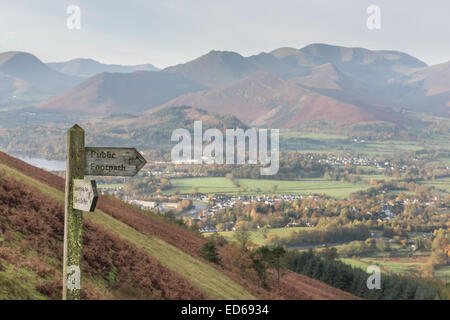 View from Latrigg over Keswick towards Causey Pike and the Coledale Fells, English Lake District national park. Stock Photo