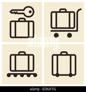 Baggage cart, Suitcase, Baggage claim, Baggage storage - travel icons set Stock Photo