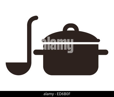 Cooking pot and ladle isolated on white background Stock Photo