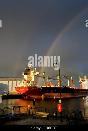 Stunning skies and rainbow over Cargo Fleet, Middlesbrough Stock Photo