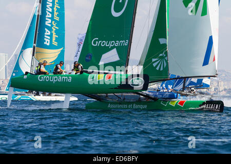 ISTANBUL TURKEY SEPTEMBER 13 2014 Skipper Franck Cammas Groupama sailing team competes Extreme Sailing Series. Stock Photo