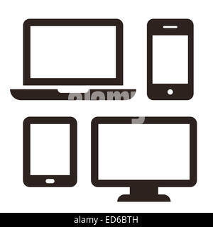 Laptop, mobile phone, tablet and monitor icon set isolated on white background Stock Photo