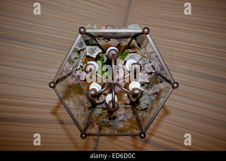 Chandeliers on an tents ceiling in a wedding party Stock Photo