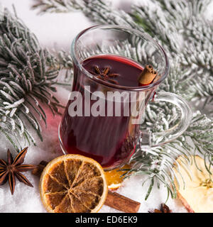 mulled wine and christmas decoration Stock Photo