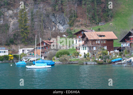 vintage village around lake Thun, Switzerland Stock Photo