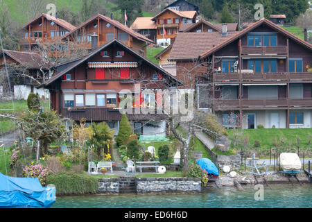 vintage town around lake Thun, Switzerland Stock Photo