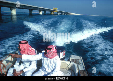 The King Fahd Causeway between Bahrain and Saudi Arabia near completion in 1984 Stock Photo