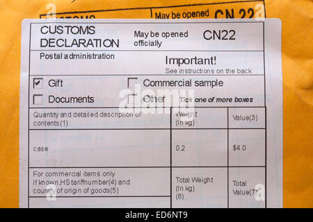 CN22 customs label on a parcel Stock Photo - Alamy