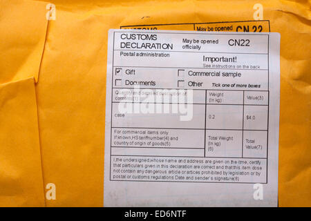 customs declaration information on package Stock Photo