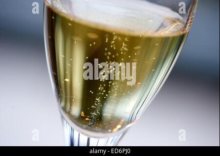 (FILE) - An archive picture dated 10 February 2014 shows carbon dioxide fizzing in a glass of sparkling wine in Freyburg, Germany. Photo: Peter Endig/dpa Stock Photo