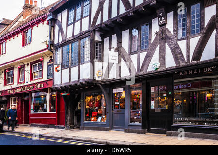 Shops in the old city centre of York . Stock Photo
