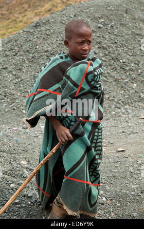 Shepherd boys, at high altitude in Lesotho, Drakensberg Mountains, Lesotho Stock Photo