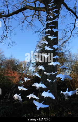 Snow geese, art in the garden installation in the winter garden at Mottisfont House, Hampshire, England, UK Stock Photo