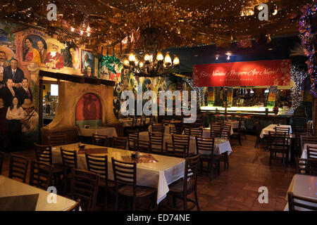 Early morning interior of the front dining room of Mi Tierra Restaurant at Market Square in San Antonio, Texas. Stock Photo