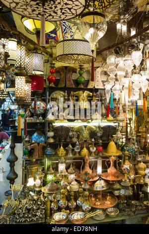 Traditional Turkish ornate lanterns lamps in The Grand Bazaar, Kapalicarsi, great market, Beyazi, Istanbul, Turkey Stock Photo