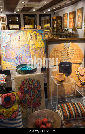Traditional Turkish antiques, beads and paintings in souvenirs shop window in Istanbul, Republic of Turkey. Stock Photo