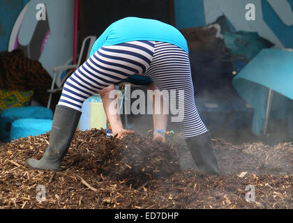 Glastonbury Festival 2014 - Celebrity sightings and atmosphere - Day 3  Featuring: Atmosphere Where: Glastonbury, United Kingdom When: 28 Jun 2014 Stock Photo