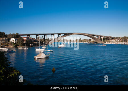 Heritage listed Gladesville Bridge spanning the Parramatta River Hunters Hill Sydney Australia Stock Photo