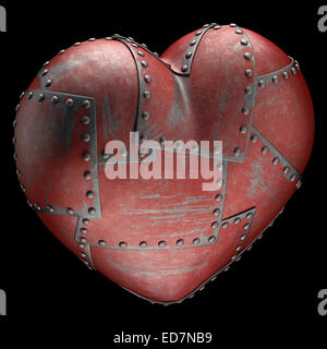 Heart made of steel plates attached with rivets. Clipping path included.