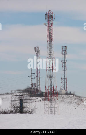 picture of some telecommunication antennas on high ground Stock Photo