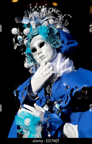 A japanese style mask on black background exhibited during the traditional Carnival of Venice, Italy (2014 edition) Stock Photo