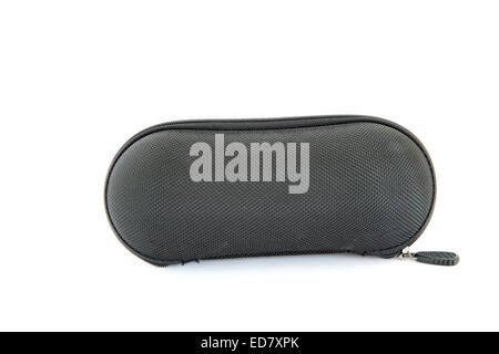 isolated black hard cover fabric glasses case on white Stock Photo