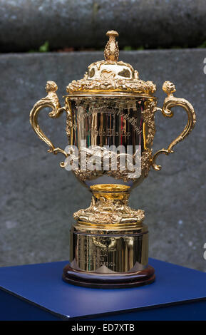 The Webb Ellis Cup on display in Newcastle upon Tyne to publicise the 2015 Rugby Union World Cup. Stock Photo