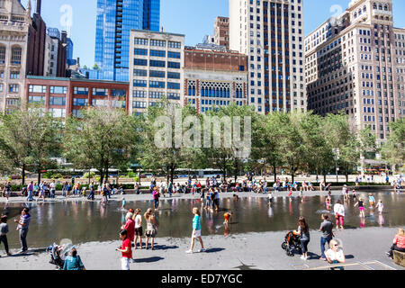 Chicago Illinois,Loop,Millennium Park,Crown Fountain,reflecting pool,North Michigan Avenue,city skyline cityscape,skyscrapers,visitors travel travelin Stock Photo