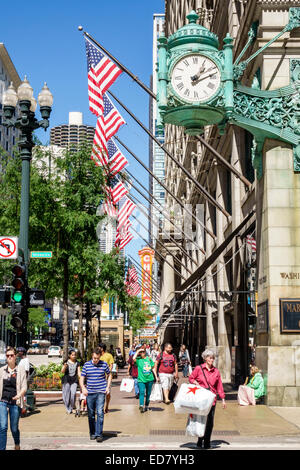 Chicago Illinois,Loop Retail Historic District,downtown,North State Street,Marshall Field & Company building,Macy's,Giant Clock,IL140906090 Stock Photo