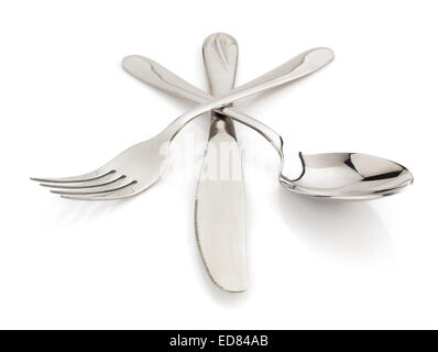 knife, spoon and fork isolated on white background Stock Photo