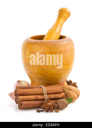 set of spices and herbs isolated on white background Stock Photo