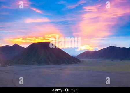 Batok Volcano at Bromo Mountain Region National Park East Java Indonesia at Dusk Stock Photo