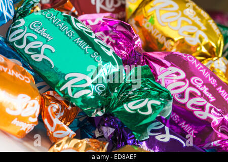 spread of Cadbury Roses chocolates - Cadburys Roses selection Stock Photo