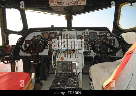 Retro propeller airplane interior cockpit view Stock Photo