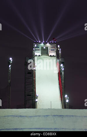 ISTANBUL, TURKEY - DECEMBER 20, 2014: Jumping ramp of FIS Snowboard World Cup Big Air. This is first Big Air event for both, men Stock Photo