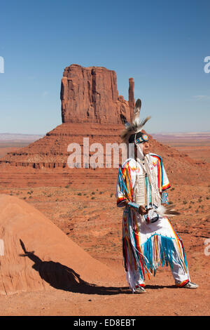 Navajo Man in traditional dress, Monument Valley Navajo Tribal park, Utah, USA Stock Photo