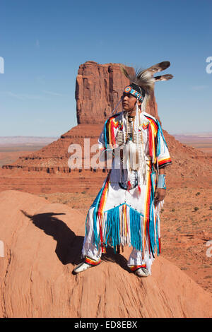 Navajo Man in traditional dress, Monument Valley Navajo Tribal park, Utah, USA Stock Photo