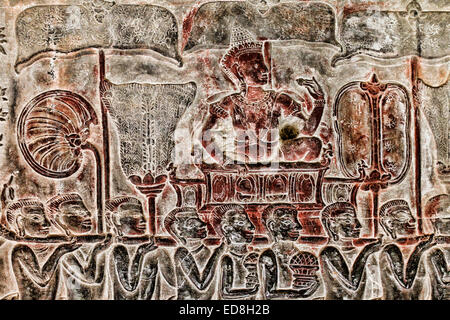 The army of King Suryavarman II bas relief on the south gallery, west wing at Angkor Wat temple, Cambodia Stock Photo