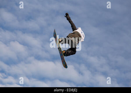 ISTANBUL, TURKEY - DECEMBER 20, 2014: Henna IKOLA jump in FIS Snowboard World Cup Big Air. This is first Big Air event for both, Stock Photo