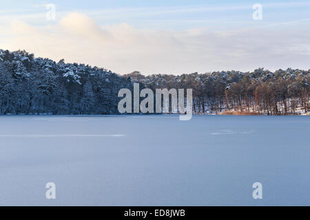 View across partially frozen Lake Schlachtensee in Berlin, Germany in winter. Stock Photo