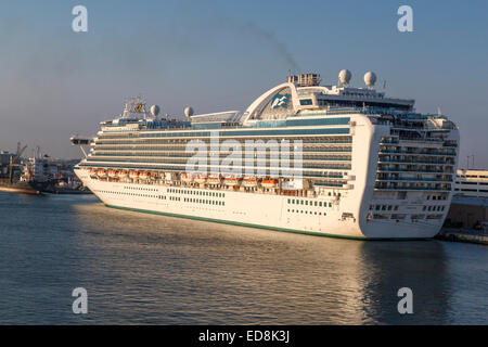 Ft. Lauderdale, Florida.  Cruise Ship Ruby Princess in Early Morning Sun. Stock Photo